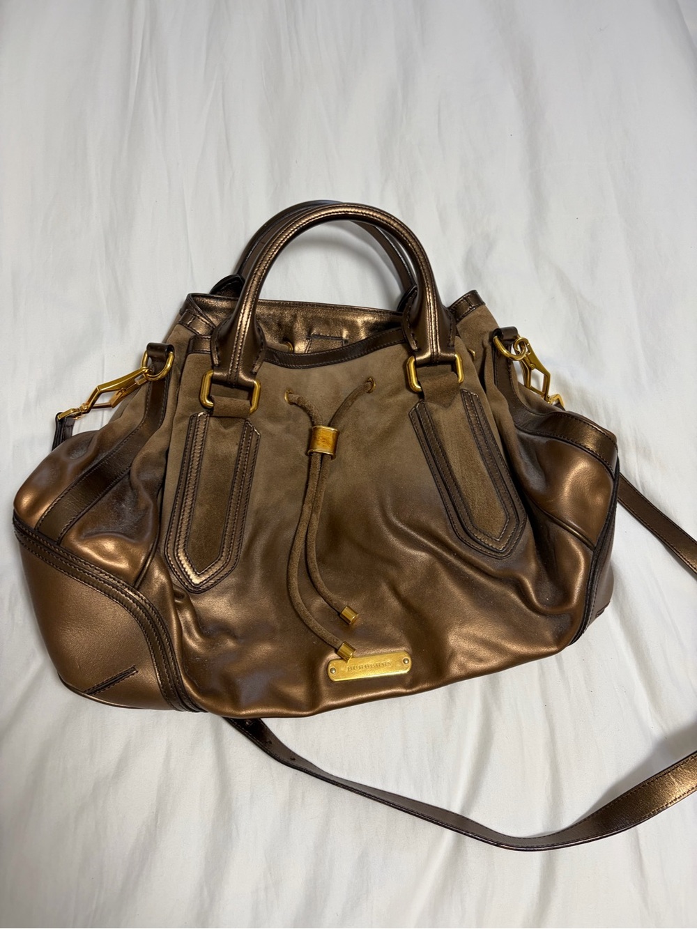Burberry Metallic Bronze Leather Shoulder bag and crossbody strap